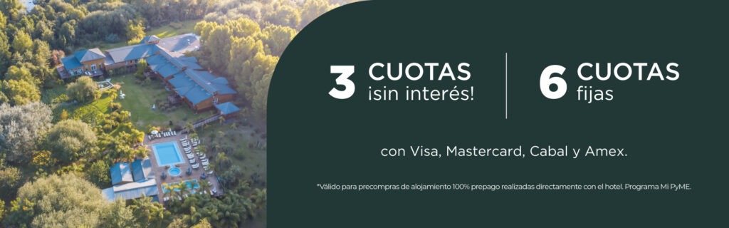 Promoción de cuotas en Hotel Delta Eco con 3 cuotas sin interés y 6 cuotas fijas para alojamiento.